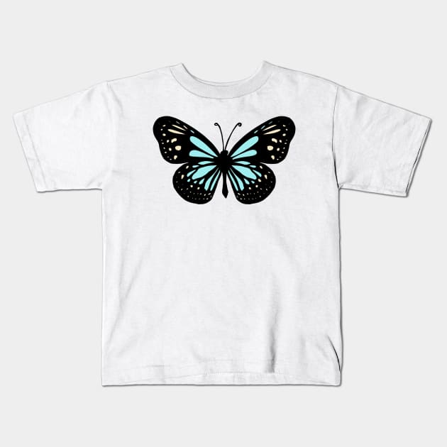 Black Blue and Yellow Butterfly Kids T-Shirt by galaxieartshop